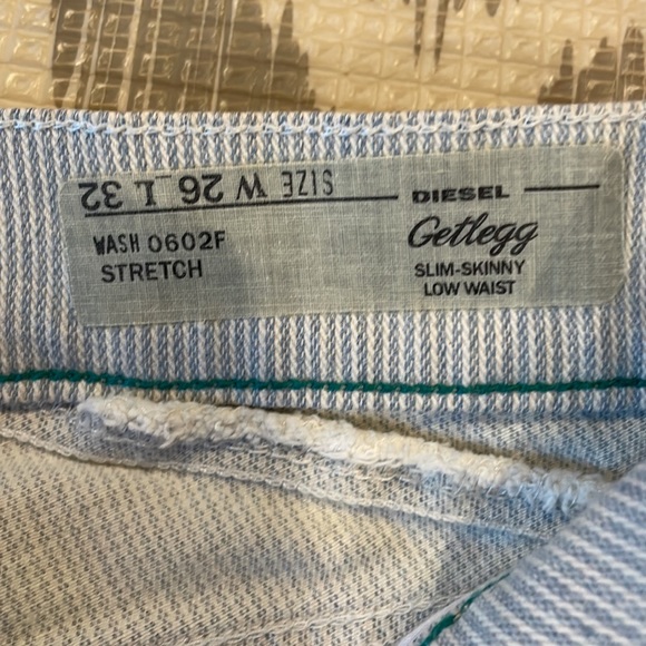 Diesel Getlegg Slim Skinny Low Waist Pinstripe Distressed Jean - Picture 5 of 6